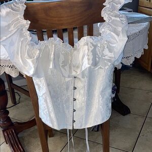 White Ruffled Bustier Blouse with Tie Front
